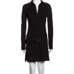 Jitrois Long Sleeve Suede Mini Dress in Rich Brown